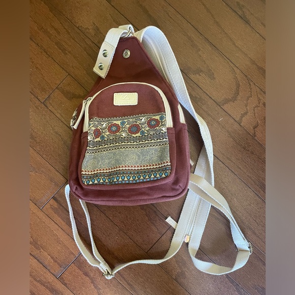 Canvas Artisan backpack/ sling bag. Red/rusty color. Like new. EUC. - Picture 3 of 14